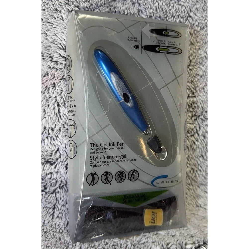 CROSS AURORA BLUE ION GEL INK PEN W/QUICK CLIP, Lanyard &‎ Black Gel Refill READ